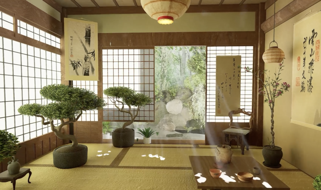 Serene Japanese Tea Room with Garden View