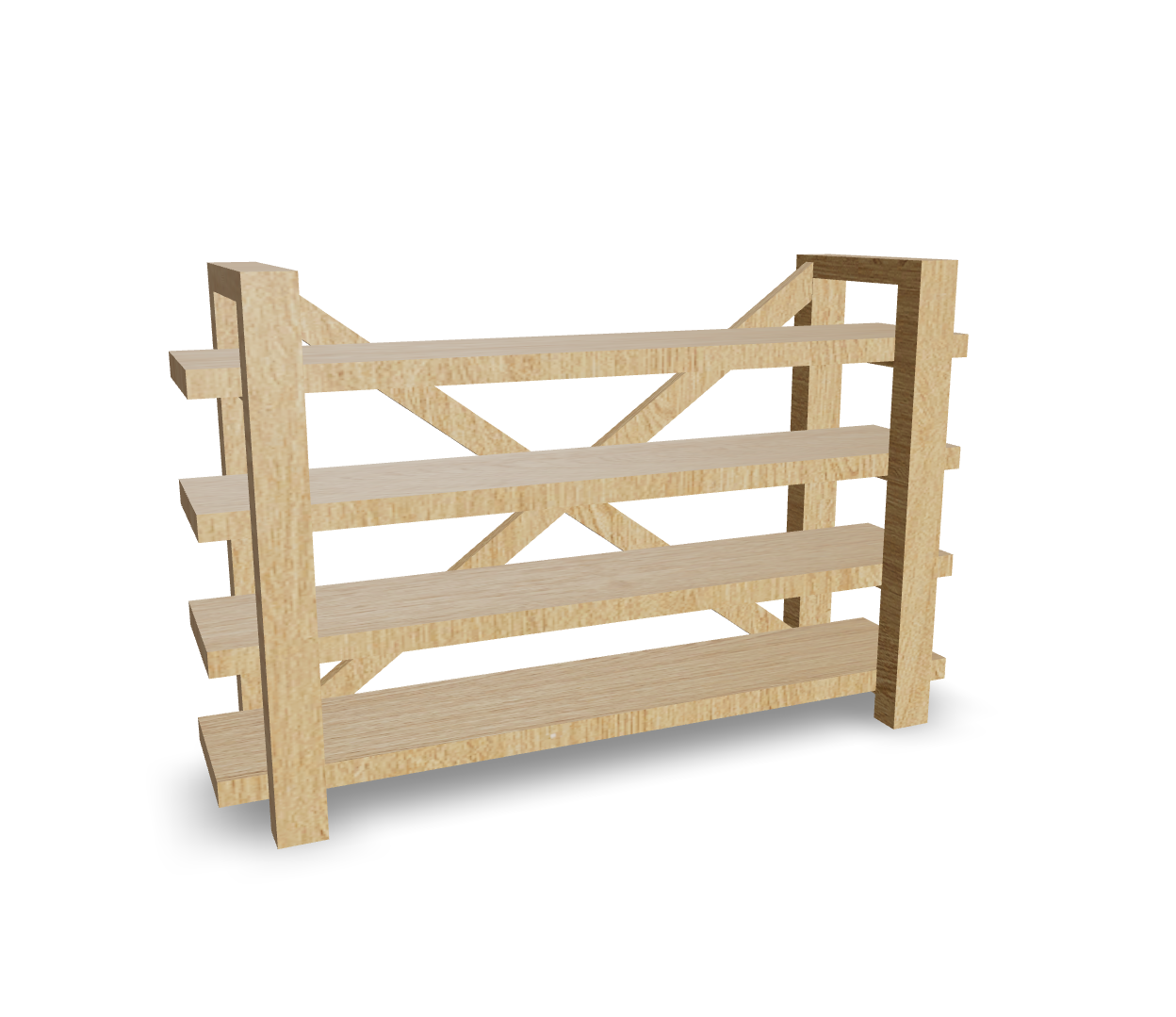 Modern wooden shelf with x-shaped braces